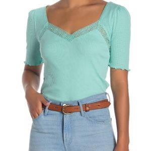 Free People Sweetheart Lace Neck Cotton Tee
